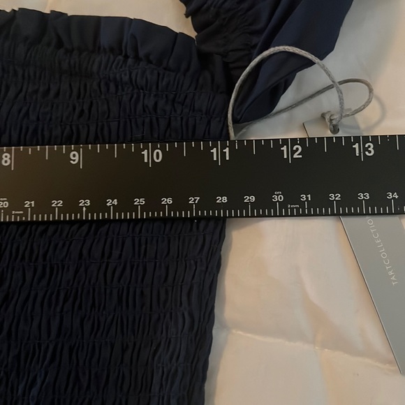 Tart NEW navy iris Kourt Dress smocked bust off shoulder S - Picture 9 of 11